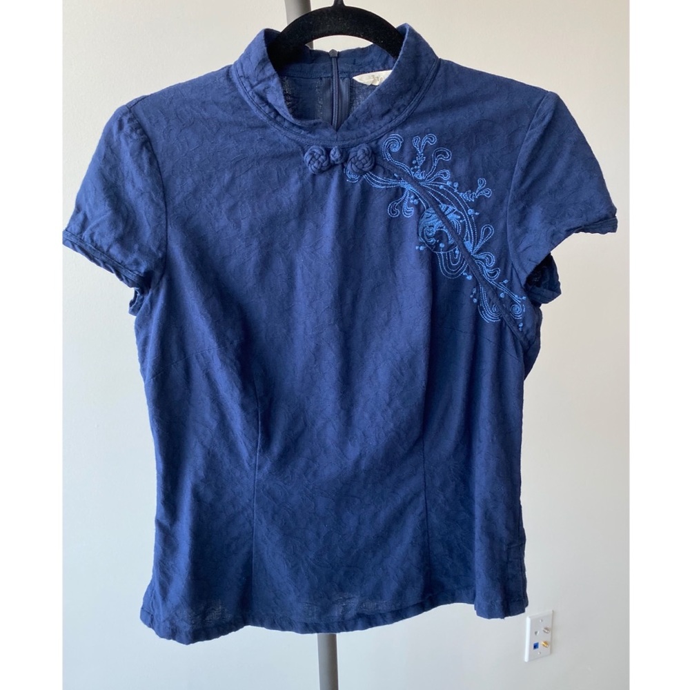 Delicate Blue top Qipao/cotton+linen
